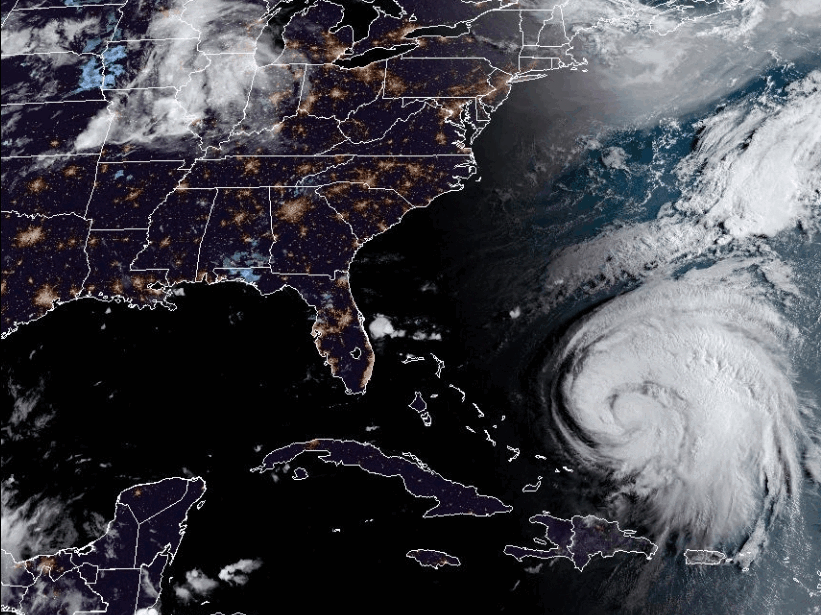 Ernesto can be seen east of Florida in this NOAA satellite image captured Thursday morning.