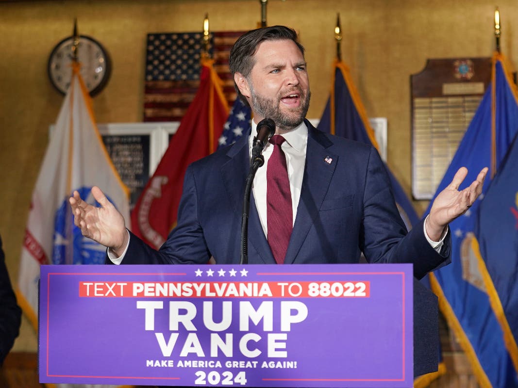 Republican vice presidential nominee Sen. JD Vance, R-Ohio, speaks at a campaign event at VFW Post 92, Thursday, Aug. 15, 2024, in New Kensington, Pa.