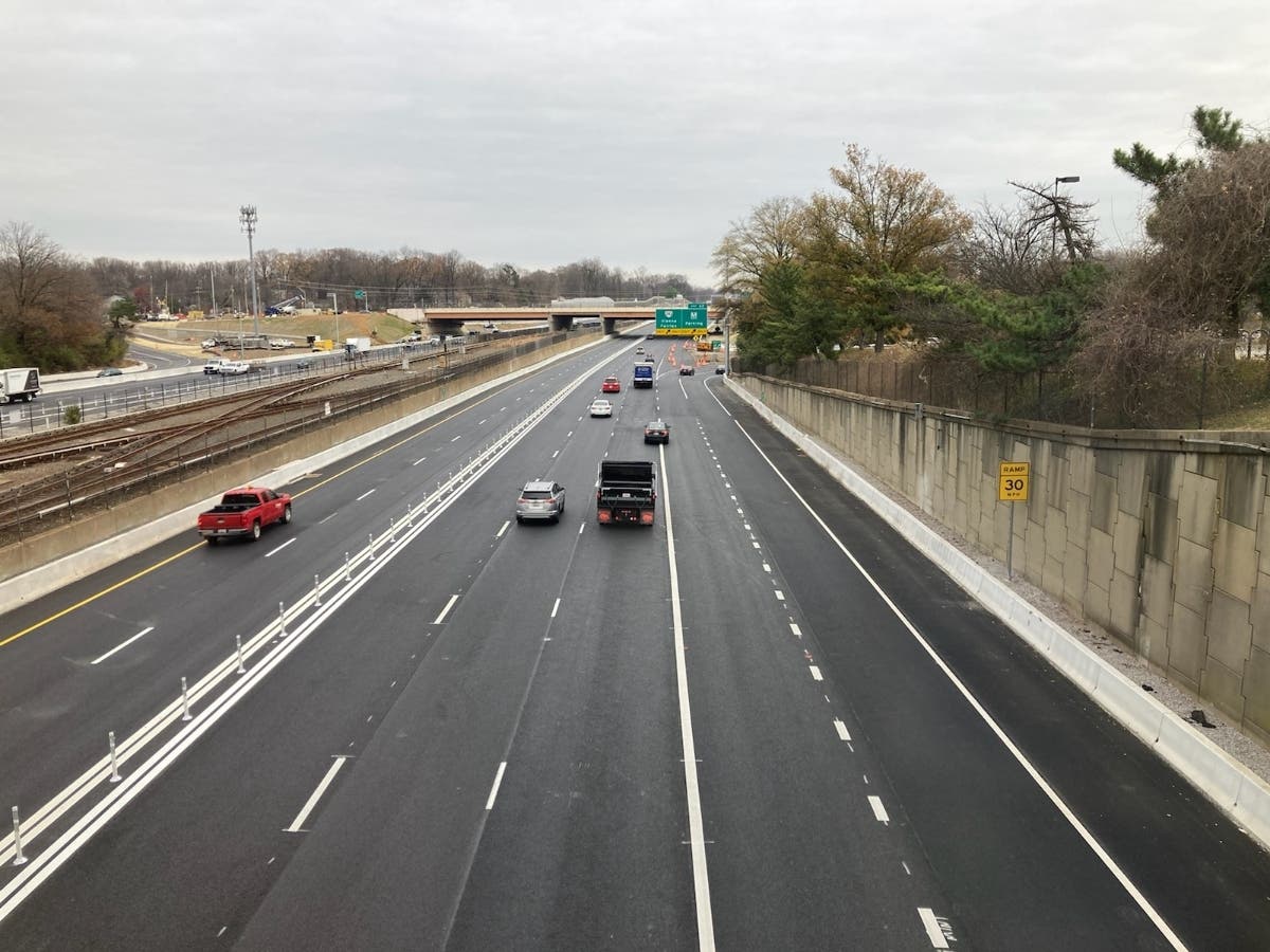 I-66 Express Lanes, pictured to the left of the regular lanes near the Vienna Metro Station, are fully open outside the Capital Beltway in Northern Virginia. 