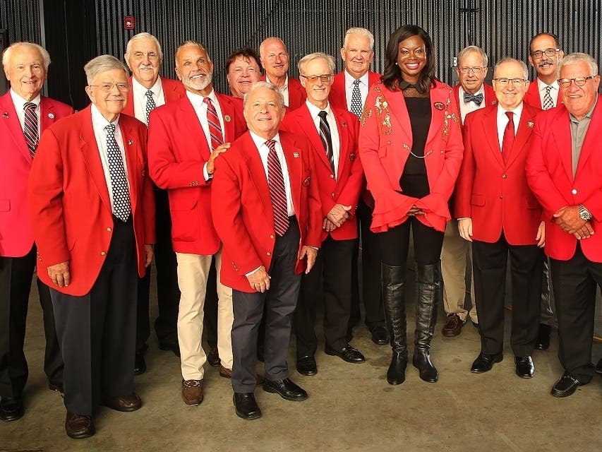 2024 Barnum Festival Ringmaster with past Ringmasters