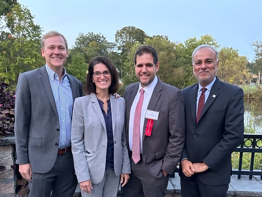 (L-R) House Speaker Matt Ritter, Rep. Cristin McCarthy Vahey, Frank Santoro, MD, president of the Hartford County Medical Association, and Senator Saud Anwar, MD.