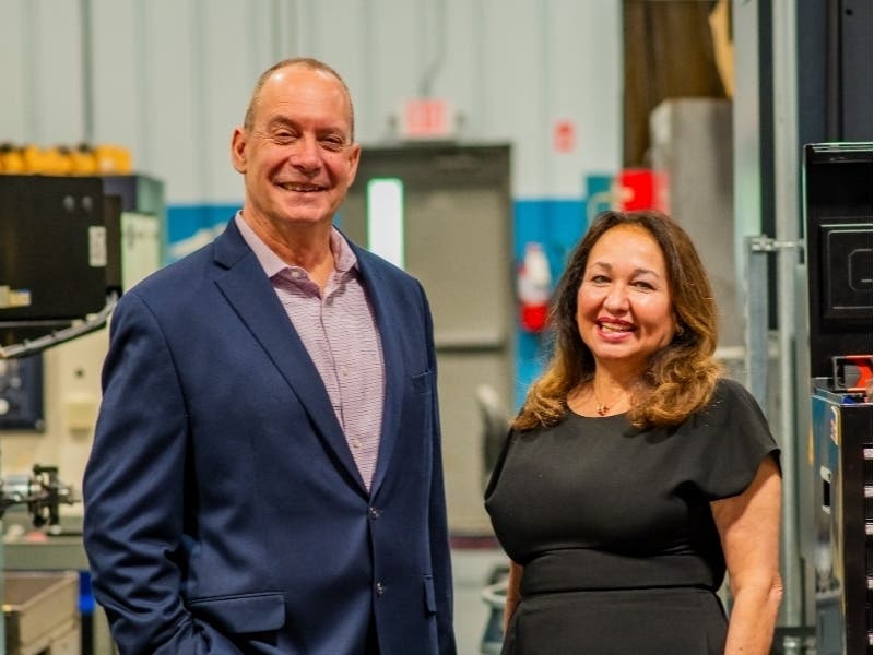 Dave Ivanko, President of Westconn Precision Technologies, talks with Laura Marasco, the CEO and Owner of Westconn Precision Technologies in their Shelton, CT headquarters.