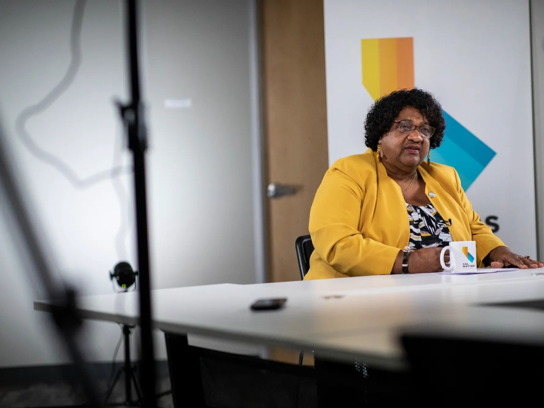 California Secretary of State Shirley Weber is interviewed at the CalMatters offices on Oct. 5, 2022.