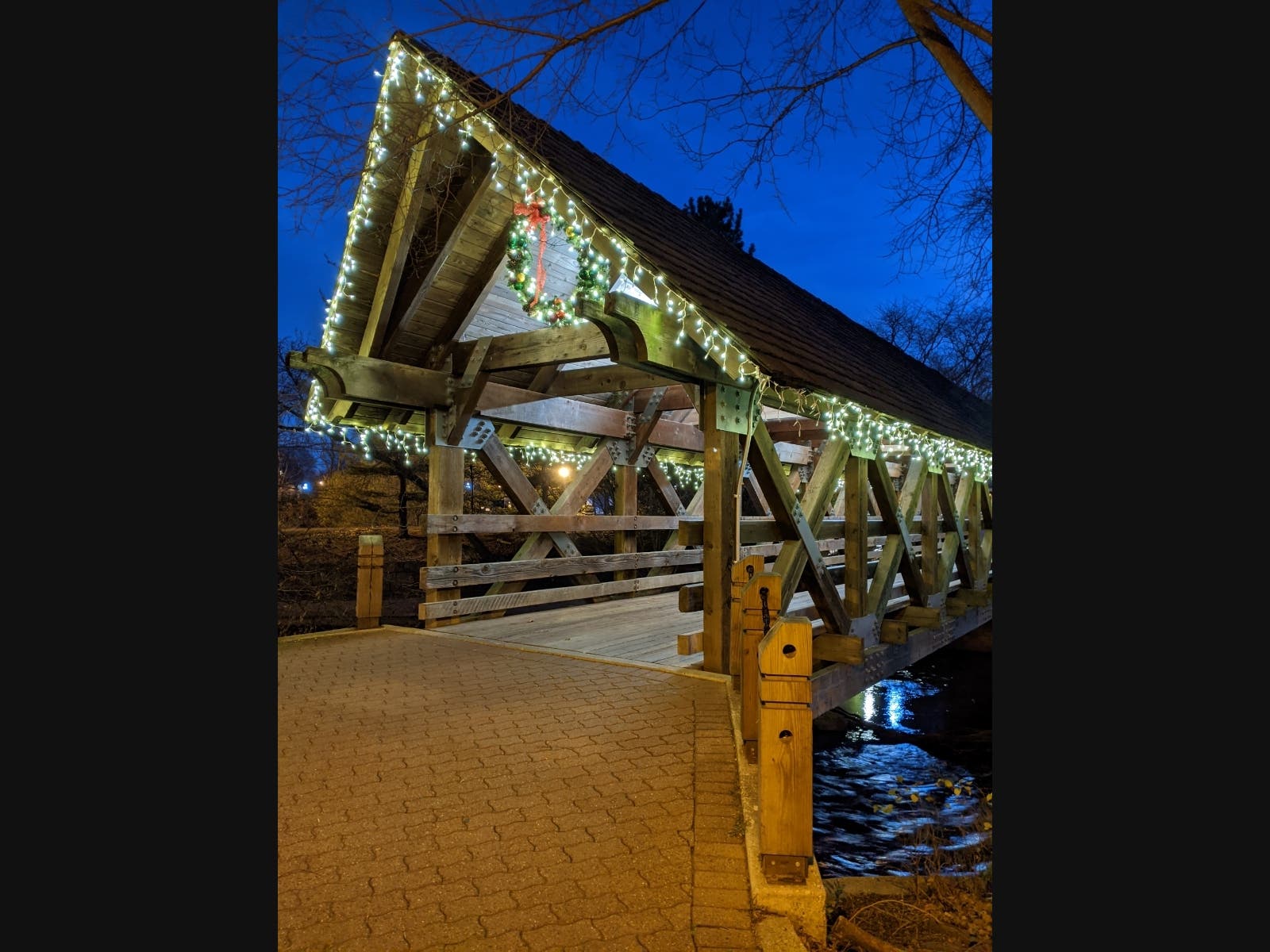 Naperville Riverwalk; opening weekend for the Christmas lights.