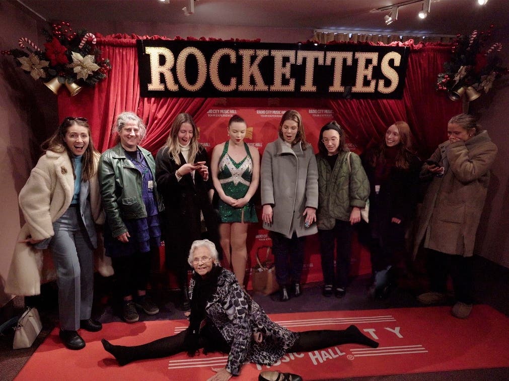 Jeannette Dunstan, 91, shows off her splits for the Radio City Rockettes during a recent trip to New York City. 