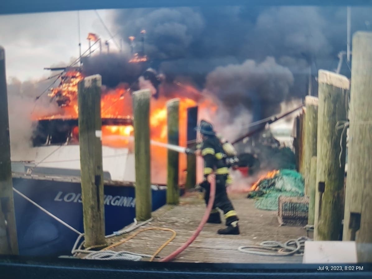 Around 6 p.m., Sunday, fire officials said crews were called to the docks near State Street for the large boat fire, which spread to the docks.
