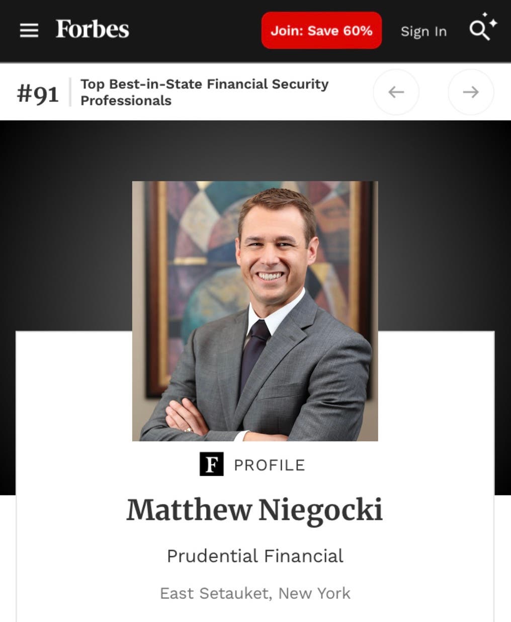 Three Village Financial Advisor Matthew J. Niegocki Named to Forbes Best List for 2024