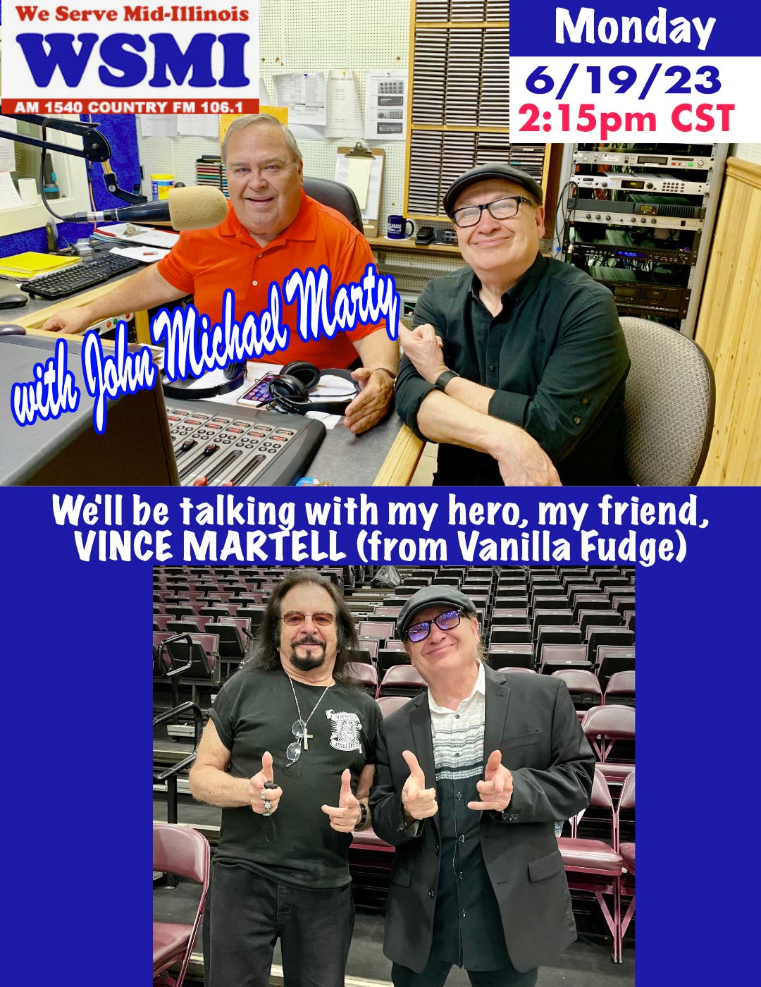 Listen to Vince Martell of Vanilla Fudge & Robby Robinson of the Four Seasons Today on WSMI Radio 