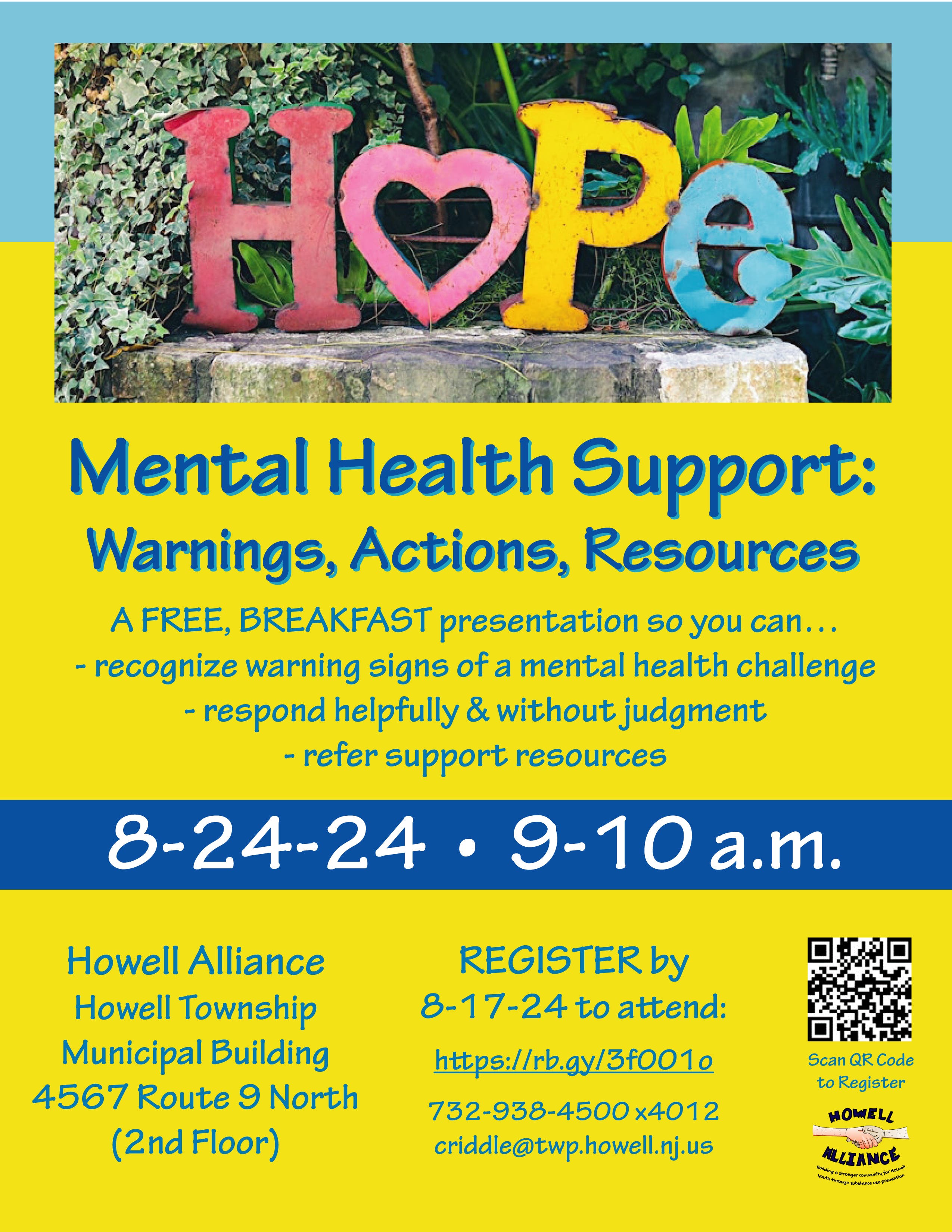 "Mental Health Support: Warnings, Actions, Resources": A Free, Breakfast Presentation