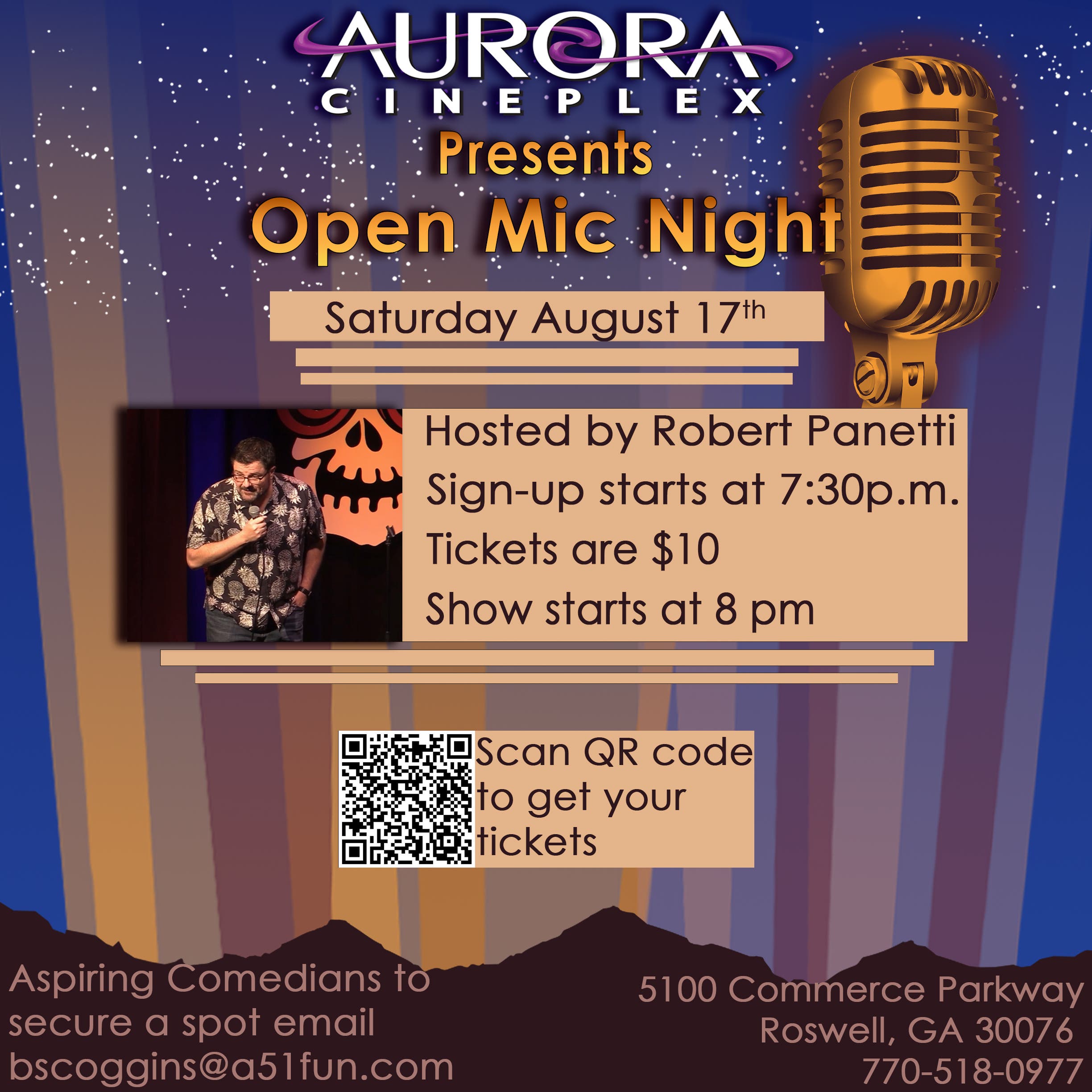 Open Mic Stand-Up Comedy at Aurora Cineplex--Sat Aug 17th ( 8pm-10pm)