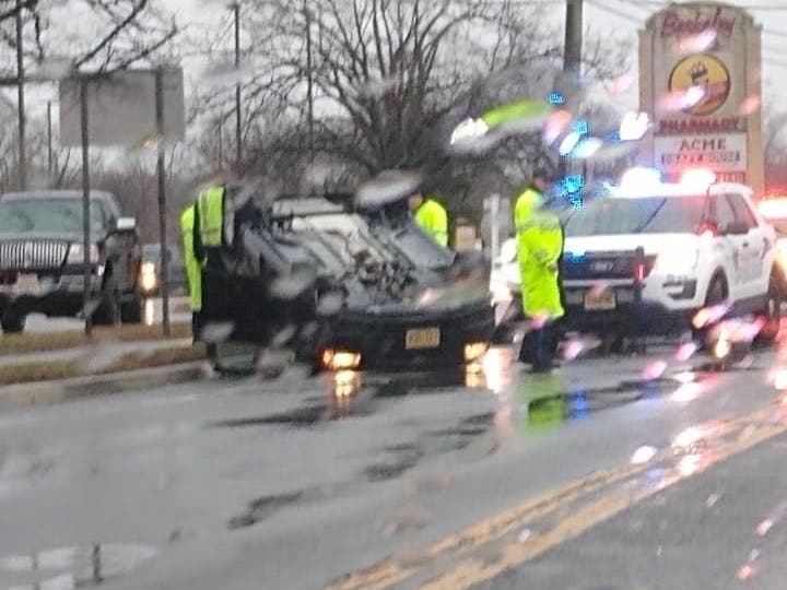 One car overturned in a two-vehicle accident Saturday morning on Route 9 in Berkeley.