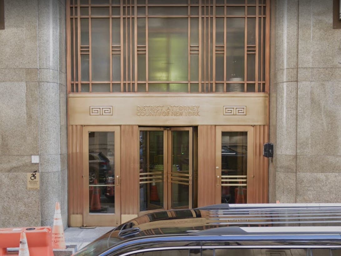 A view of the entrance to the New York District Attorney's Office.