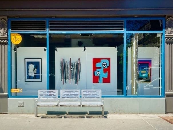 A storefront on the Upper West Side with art installed by Art on the Ave.