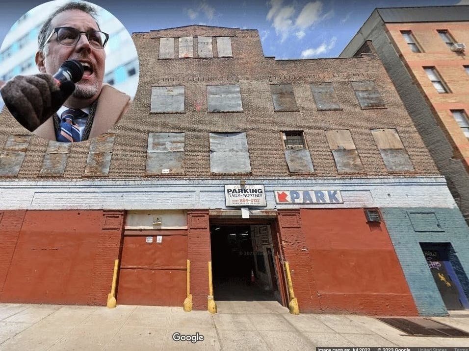 An image of Mark Levine overlaid on a parking lot he's labeled as a possible site for affordable housing.