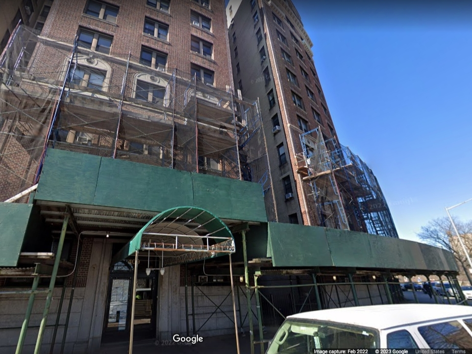 The sidewalk shed in front of 409 Edgecombe Ave. in Harlem.