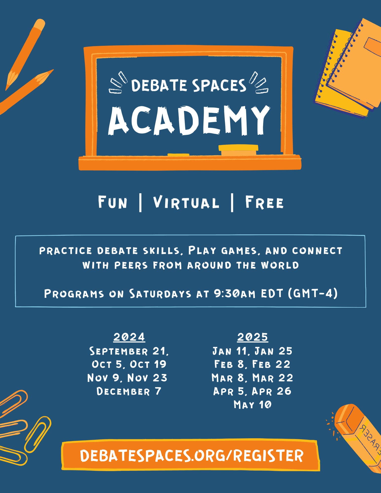 Debate Spaces: Free virtual program for students ages 10-17 interested in speech and debate!