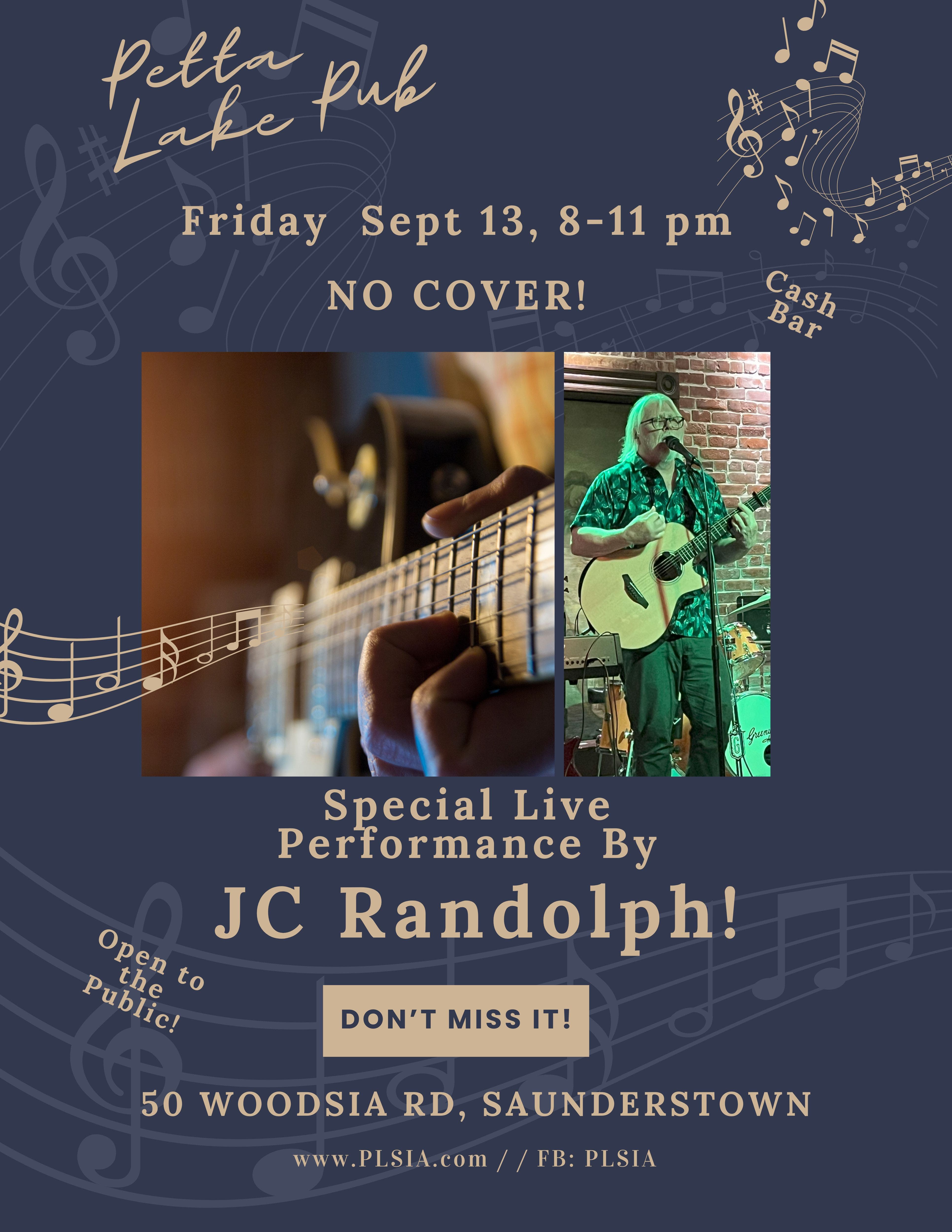 LIVE Performance by JC Randolph - No cover! Public welcome!