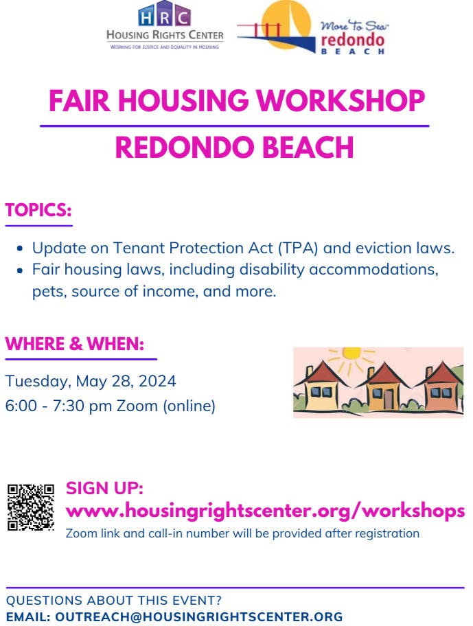 Free Tenants and Landlords Virtual Housing Rights Workshop - Redondo Beach & LA Co 5/28 6 pm online