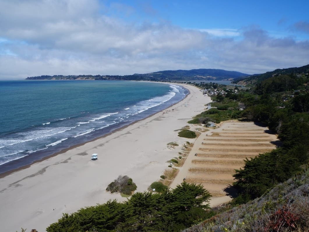 An aerial view of Stinson Beach, which is home to many of Marin County's short-term rental properties.