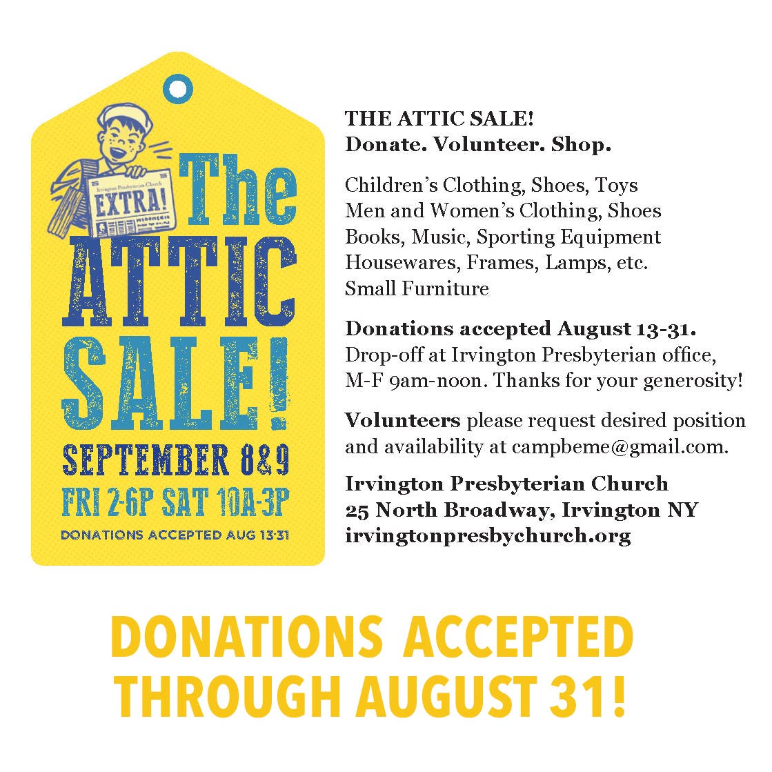 The Attic Sale! Now accepting donations.