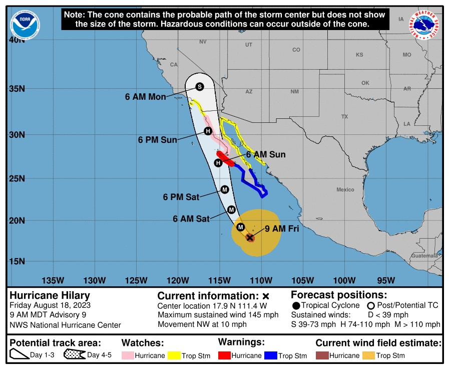 The NWS noted that the hurricane will weaken as it moves north, devolving to a tropical storm as it reaches Southern California over the weekend, but it will still pack a punch, with heavy rain likely to prompt flash flooding in some areas.