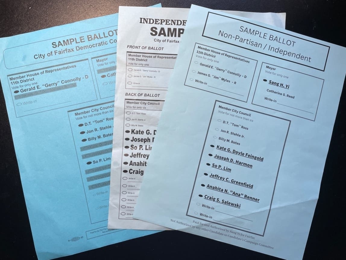 Two sample ballots listing the same "independent/non-partisan" candidates and one from the City of Fairfax Democratic Committee have emerged during the 2022 city election. 