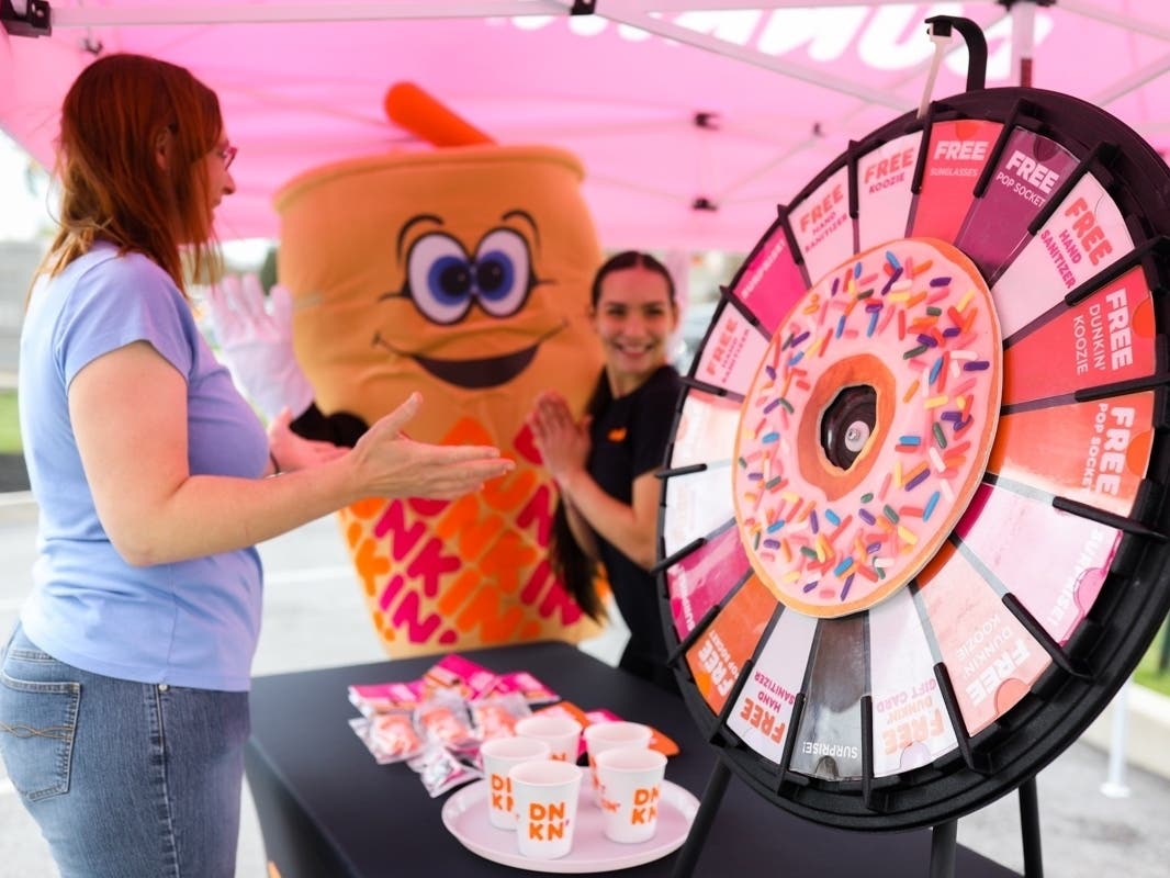 From 9 a.m. to 11 a.m. on Saturday, Dunkin' customers x will have a chance to meet Cuppy the mascot and spin the Dunkin' Prize Wheel.