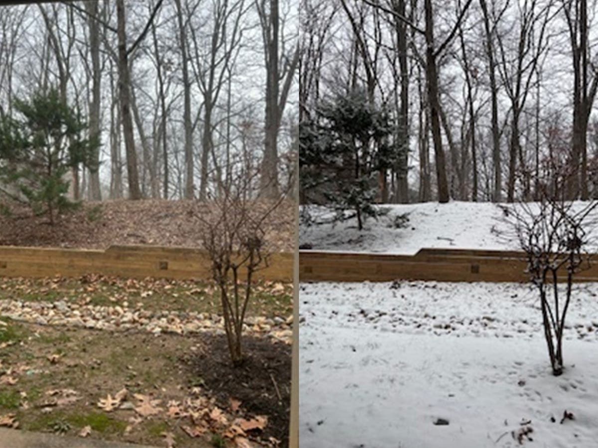 Kristin Cunningham shares two photos taken of the same area at the PARC of Reston condos.