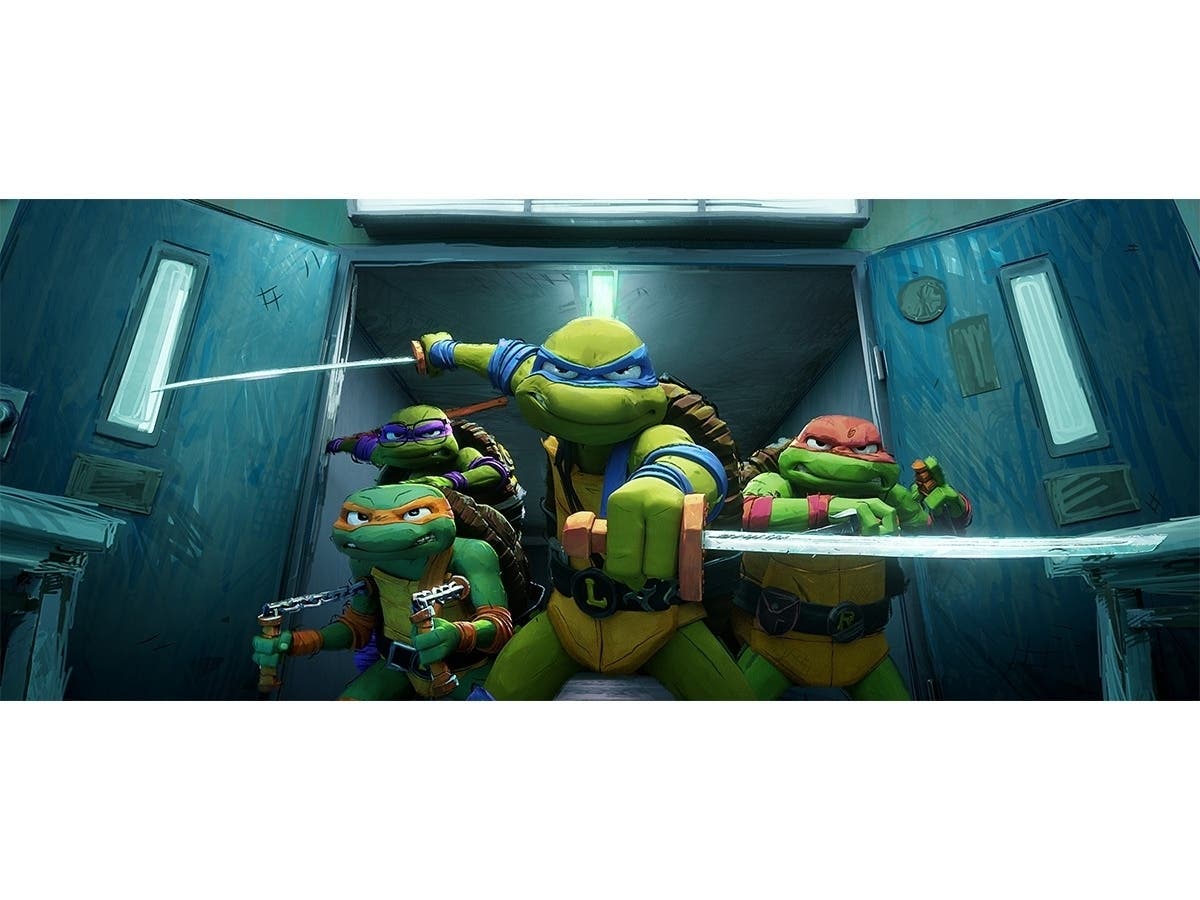 From left, Donnie, Mikey, Leo and Raph appear in Teenage Mutant Ninja Turtles: Mutant Mayhem, which will be shown on Saturday, May 18 as part of the Reston Association's Movies in the Park.