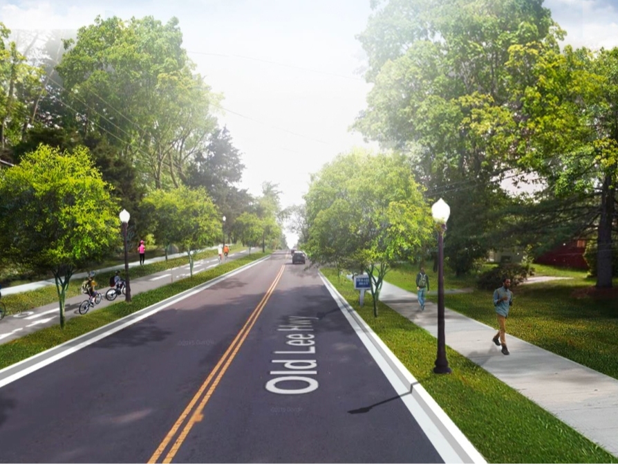 The Blenheim Blvd (formerly Old Lee Highway) Multimodal Improvements project seeks to add sidewalks on both sides of the road, a two-way cycle track on the north side and upgraded bus stops.