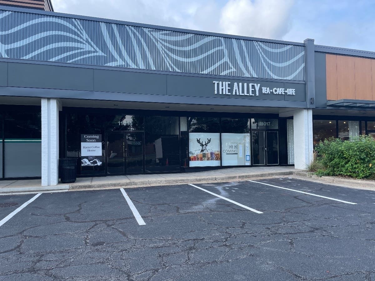 A new sign was installed recently at 11017 Main St. in the Westfair Center for The Alley Fairfax bubble tea restaurant. Next door at 11015 Main St., a sign announces that Haraz Coffee House is also "coming soon."