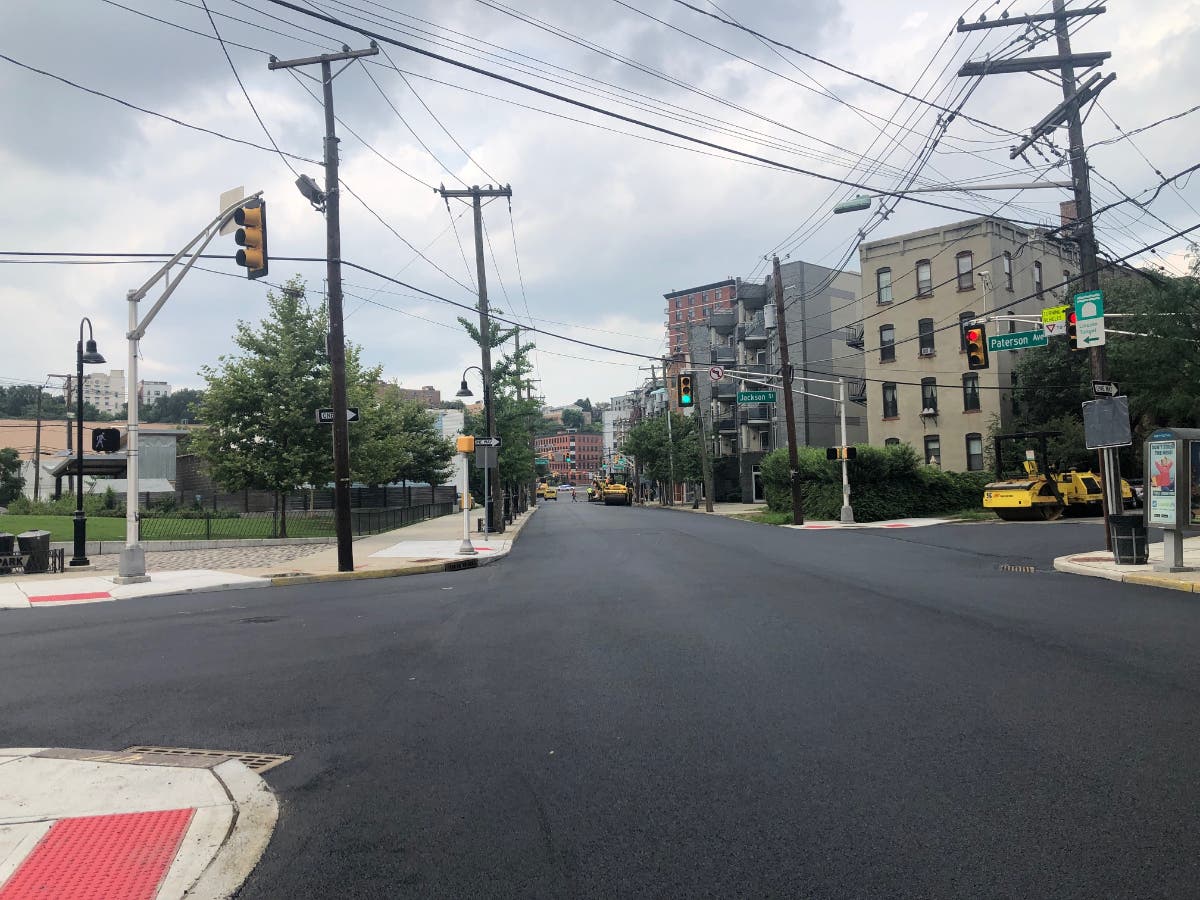 A residential development with cafe will face the new Southwest Park in Hoboken. The City Council votes on that and other matters this week. Pictured: The neighborhood, with newly paved road.