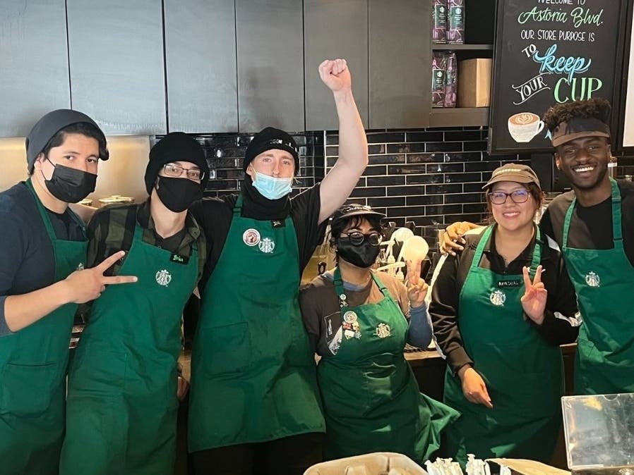 Baristas at one of two Astoria union Starbucks that staged a work stoppage Wednesday.
