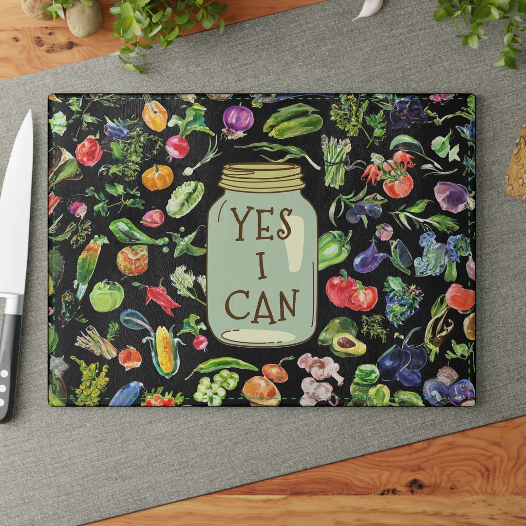 Yes I Can - Canning Design for Garden Farmers Glass Cutting Board - 2 Sizes