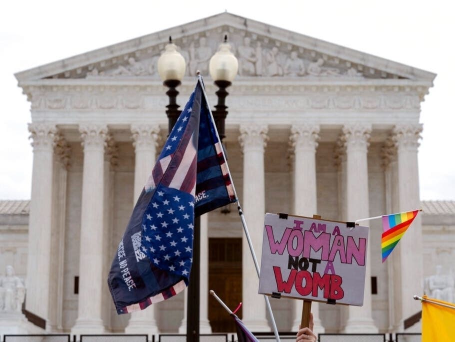 Demonstrators protest Friday outside the Supreme Court in Washington, D.C., after the court overturned abortion rights protected by Roe v. Wade since 1973. 