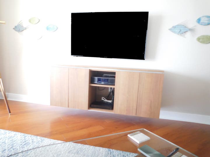 Custom Floating Modern TV Console with Walnut Wood Veneer 