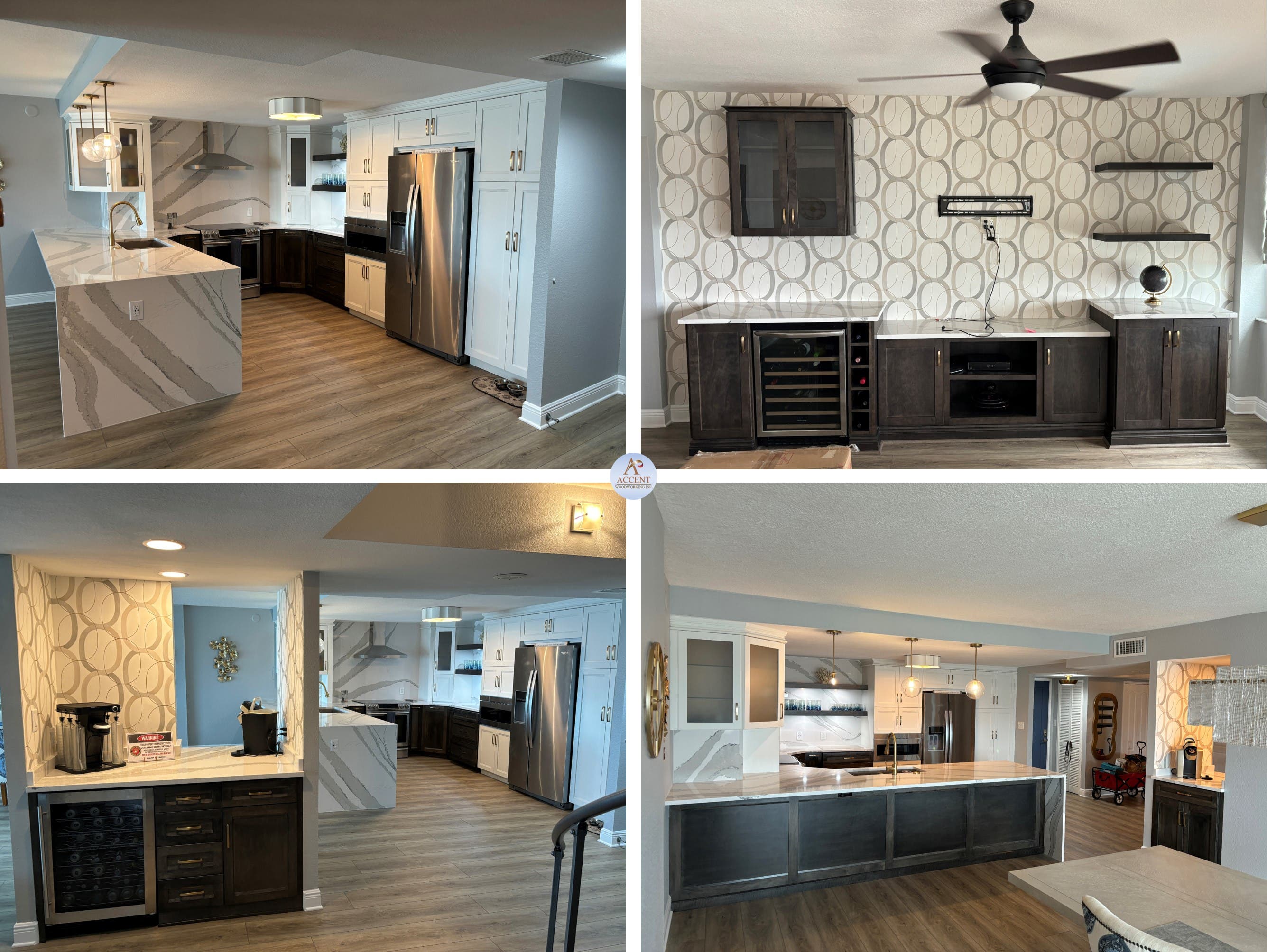 Custom Kitchen Shaker, Quartz Counters and Floating Shelves