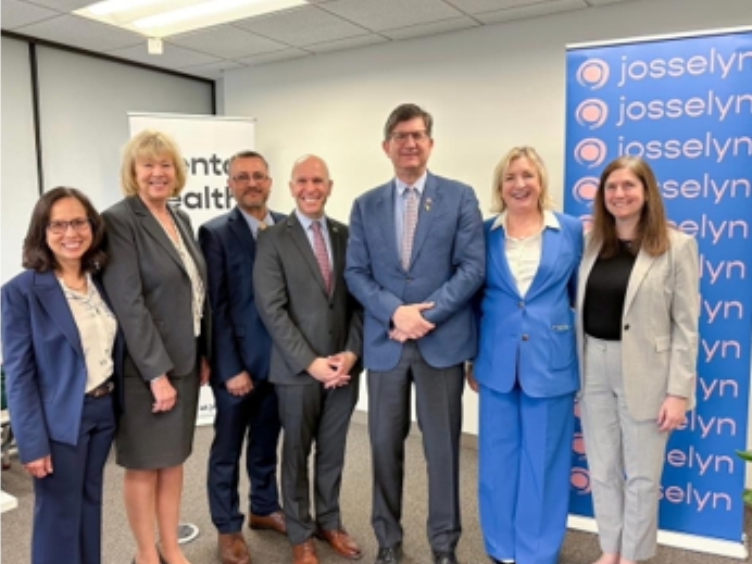 (From left to right): Ami Campbell (Josselyn chief growth officer), State Senator Julie Morrison, Pablo Alvarez (board of directors chair), State Rep. Bob Morgan, Congressman Brad Schneider, Susan Resko (CEO and president) and State Rep. Tracy Katz Muhl. 