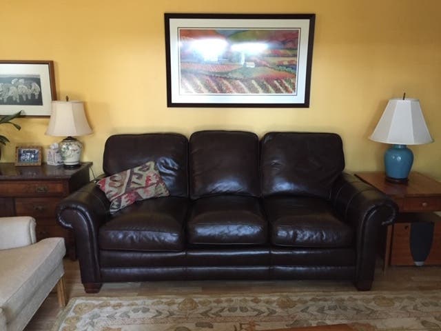 Sherrill Brown Leather Couch and Chair/Ottoman Set