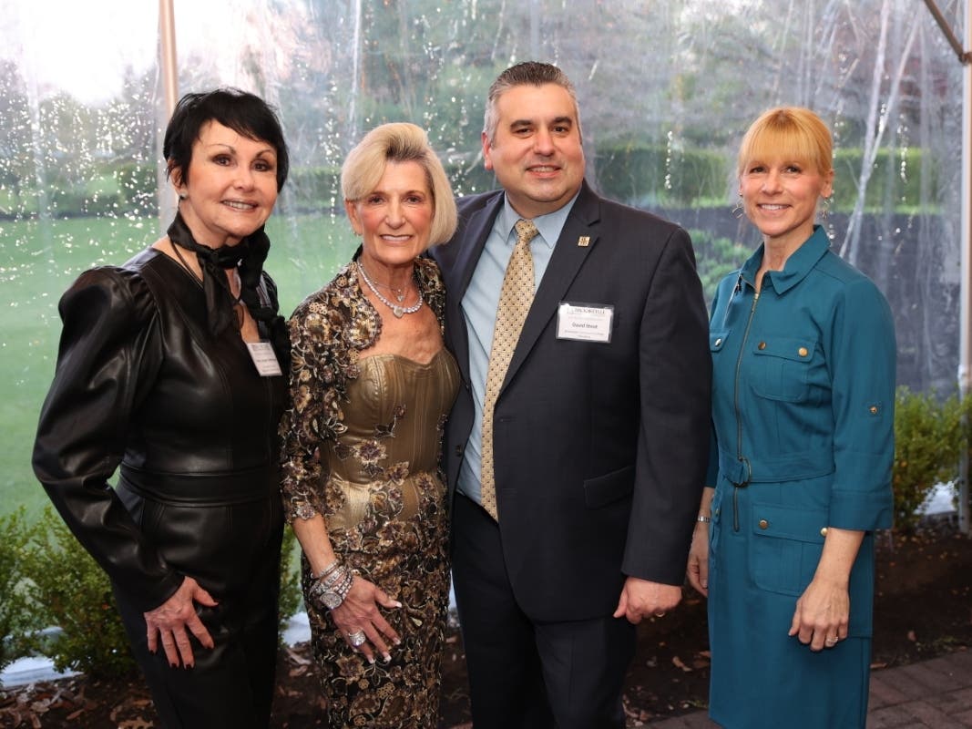 Brookdale Community College, Board of Trustees & Scholarship Summer Bash Co-chairs, Candy Langan-Sattenspiel and Carol Stillwell; President, Dr. David Stout; Vice President of Advancement, Nancy Kaari. Photo taken at kickoff held at Patricia’s of Holmdel