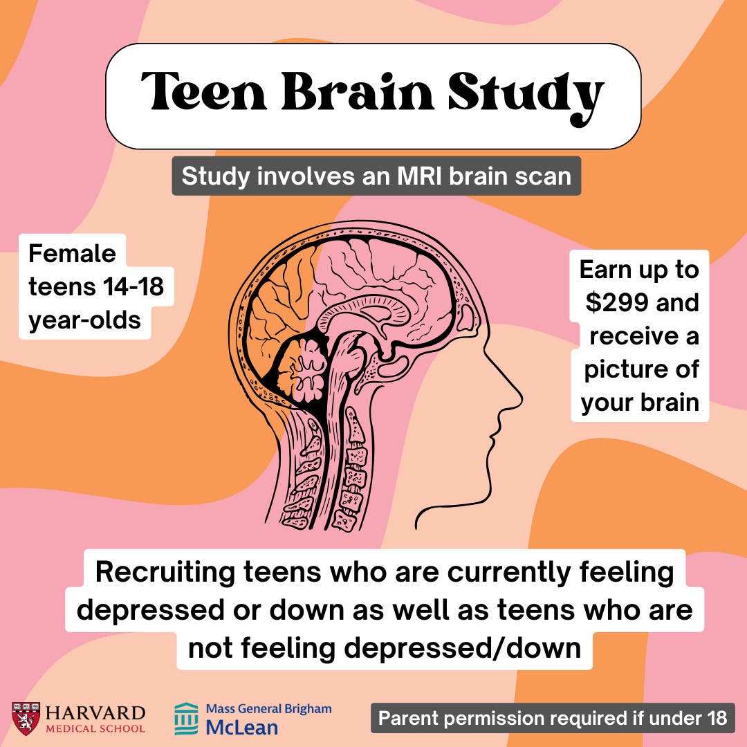 McLean Hospital Study on Stress and the Teen Brain.  Earn up to $299!