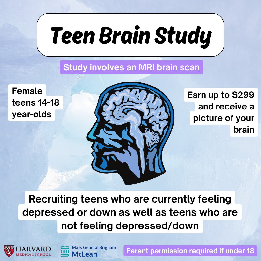 McLean Hospital Study on Stress and the Teen Brain.  Earn up to $299!