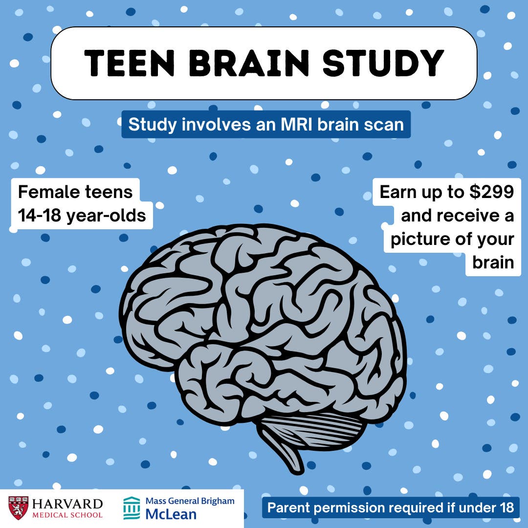 McLean Hospital Study on Stress and the Teen Brain. Earn up to $299!