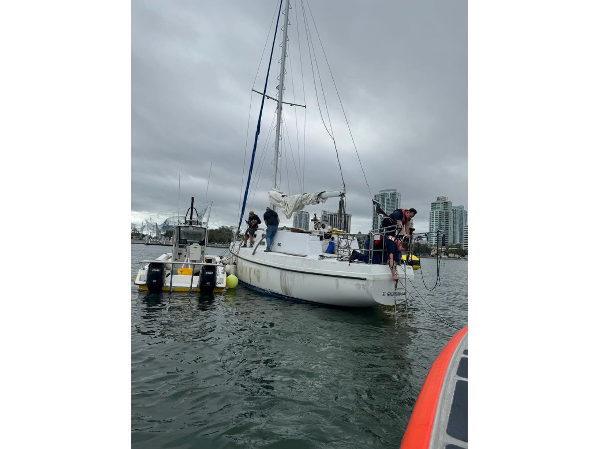 U.S. Coast Guard Station St. Petersburg and Sea Tow Tampa Bay crews rescued a boater from waters near the St. Pete Pier.