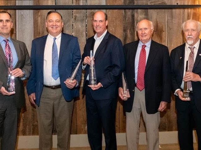 From left: HBRAMA Legends of the Industry Award recipients Bill Laplante of Laplante Construction, Paul Sullivan of The Sullivan Company, Mark Herlihy of Herlihy Insurance, Bob McPhee of McPhee Associates, and Ronald E. Langell Sr. of R&L Remodeling.