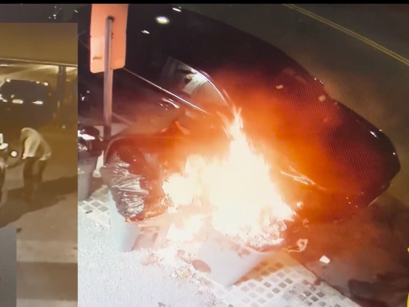 Security footage shows fires being set in Yonkers overnight. 