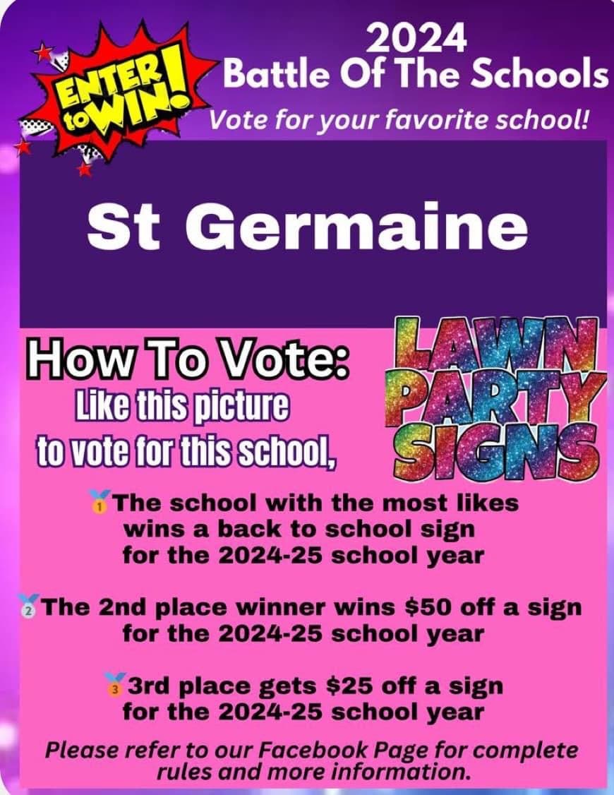 Help St. Germaine Win a Back to School Sign