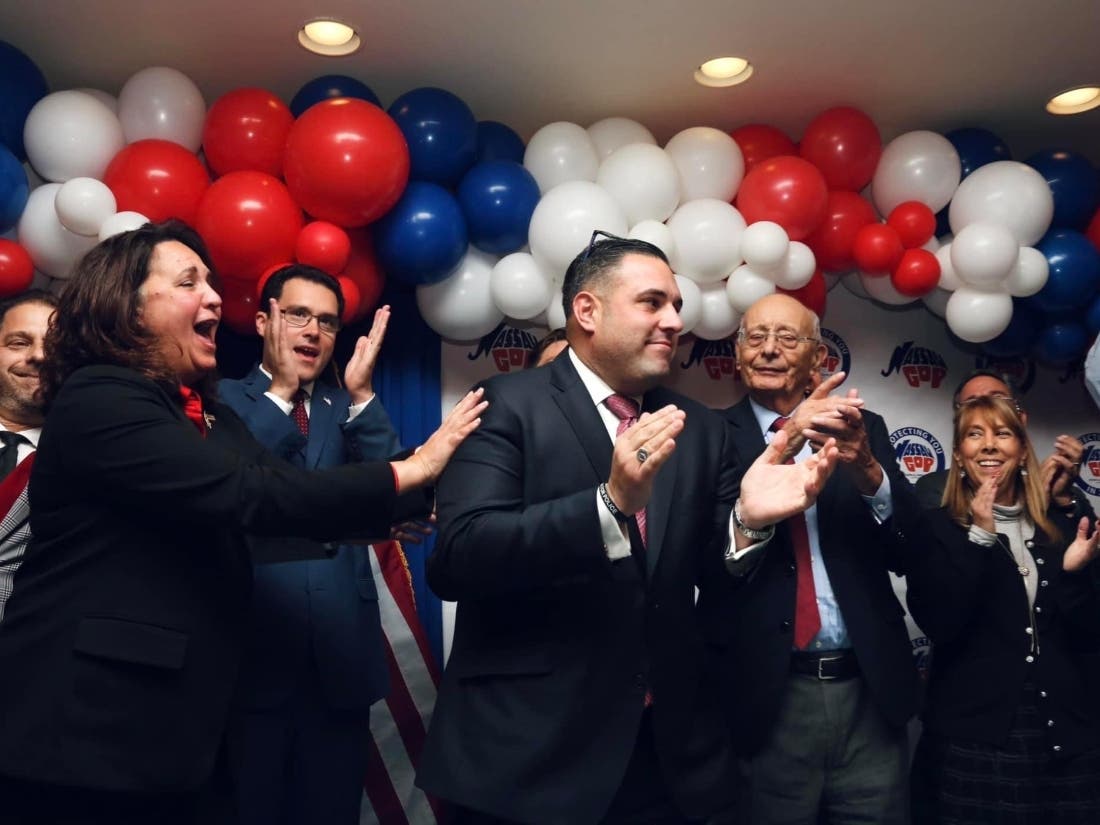 The election night celebration for Anthony D'Esposito (center), who is headed to Capitol Hill as a first-term congressman.