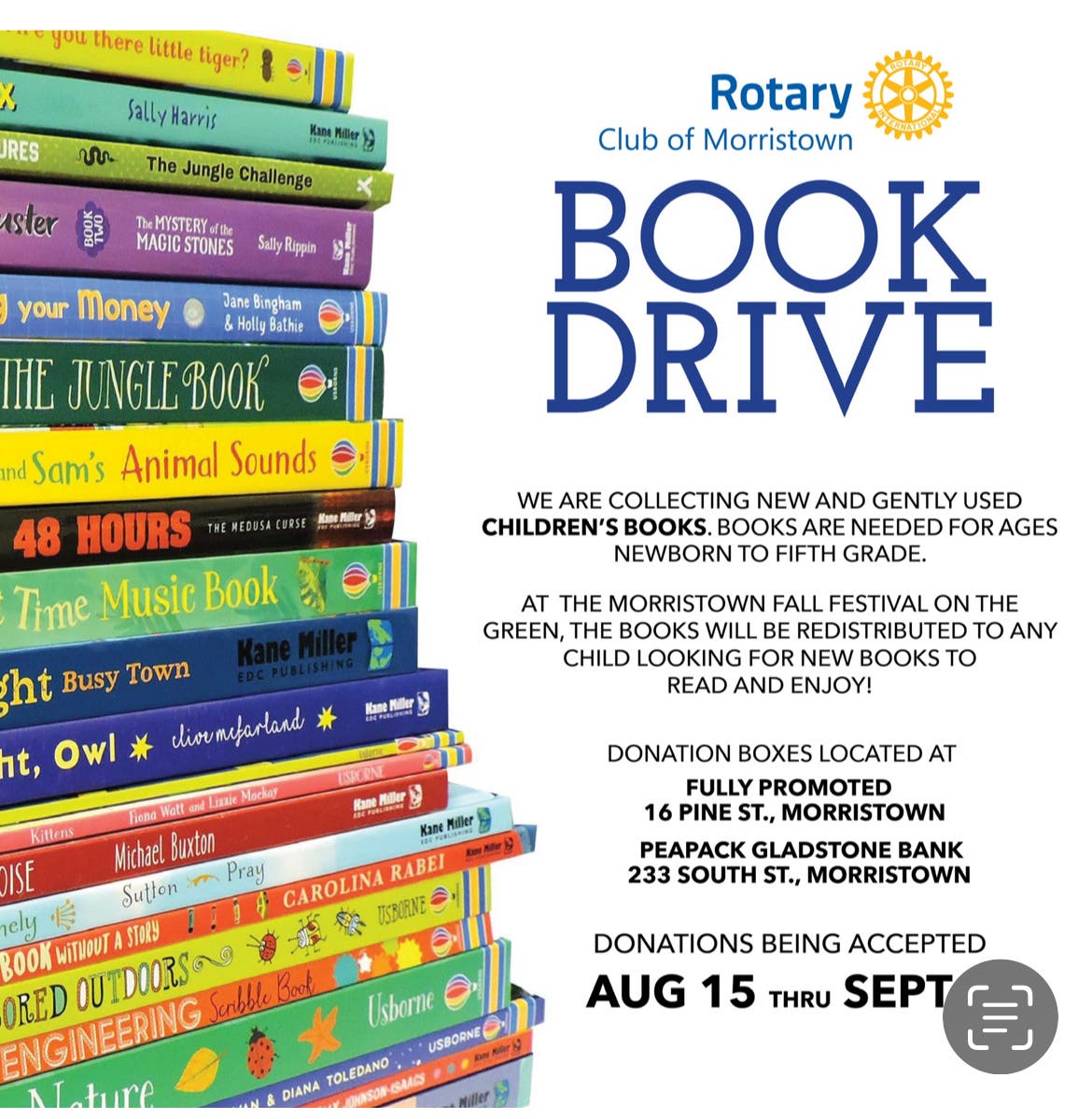 Morristown Rotary Gently Used Children’s Book Drive 