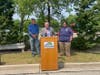 Greenfield Mayor Michael Neitzke stands alongside Republican State Rep. Bob Donovan and Republican State Sen. Julian Bradley to announce funding for the installation of new sound barriers on Interstate 894 in Greenfield.